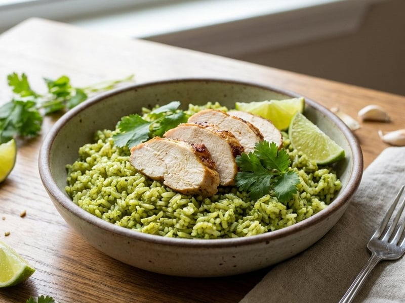 Mexikanischer grüner Reis mit Hähnchenbrust (Arroz Verde)