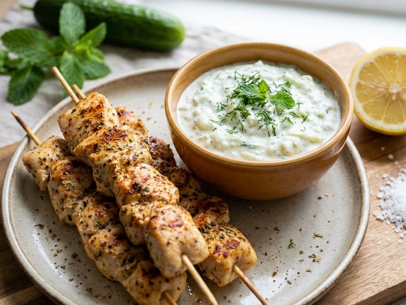 Griechische Hähnchen-Souvlaki mit Tzatziki