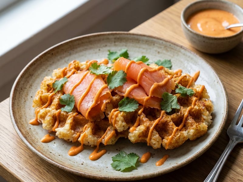 Knusprige Reiswaffeln mit Lachs & Sriracha-Mayo