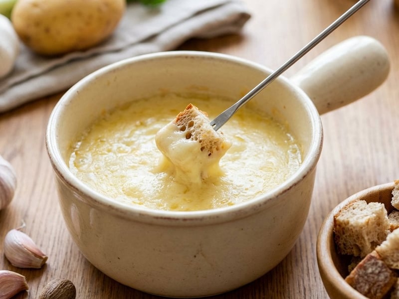 Klassisches Käsefondue mit Gruyère und Emmentaler
