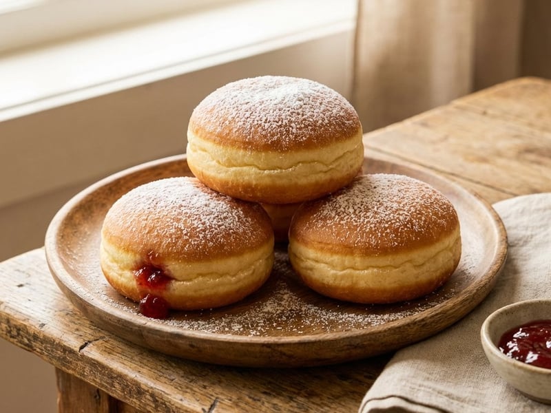 Ofengebackene Krapfen mit Erdbeer-Chia-Marmelade