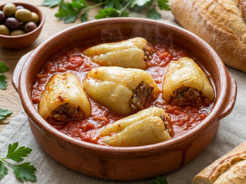 Gefüllte Paprika in Tomatensauce | Herzhafter Klassiker