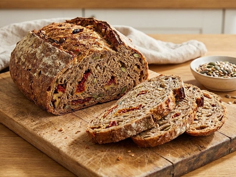 Herzhaftes Körnerbrot mit getrockneten Tomaten