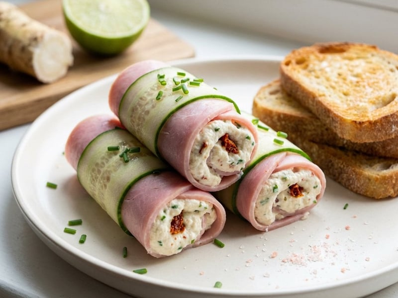 Schinkenröllchen mit Limette und getrockneten Tomaten