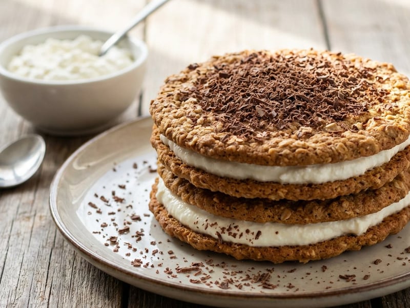Haferflocken-Quark-Schnitten mit dunkler Schokolade