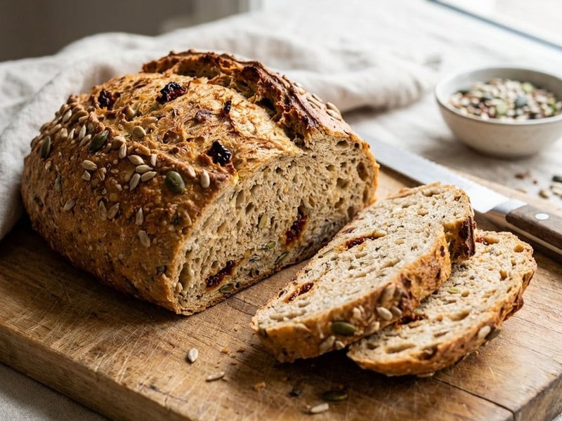 Körnerbrot mit Nüssen und getrockneten Tomaten
