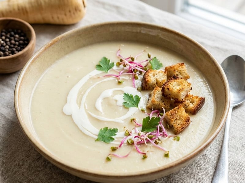 Samtige Pastinakencremesuppe mit Croutons