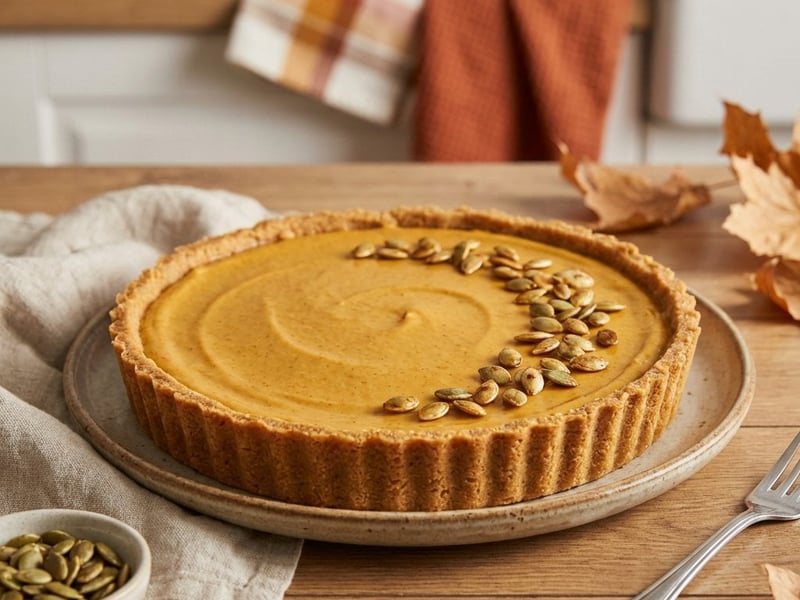 Kürbiskuchen ohne Zucker mit Erdnussbutter-Boden