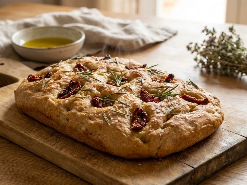 Dinkel-Focaccia mit Rosmarin und Tomaten