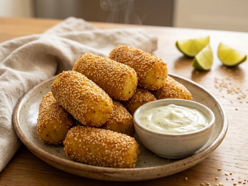 Knusprige Sesam-Kroketten mit Cheddar
