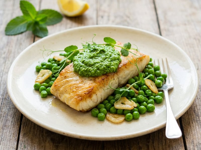 Halibut with Pea Pesto | Light & Healthy