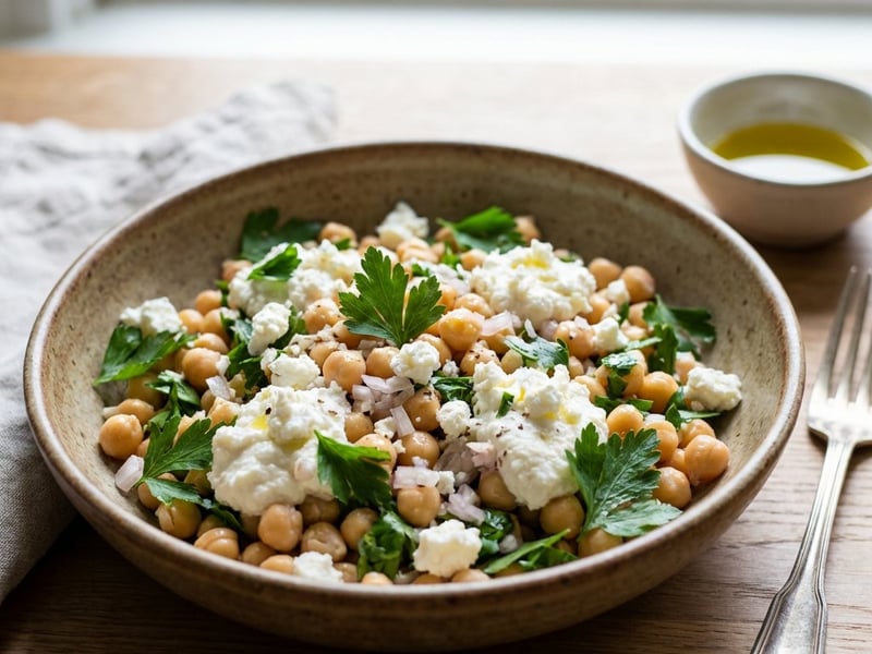Schneller Kichererbsensalat mit Ricotta und Feta