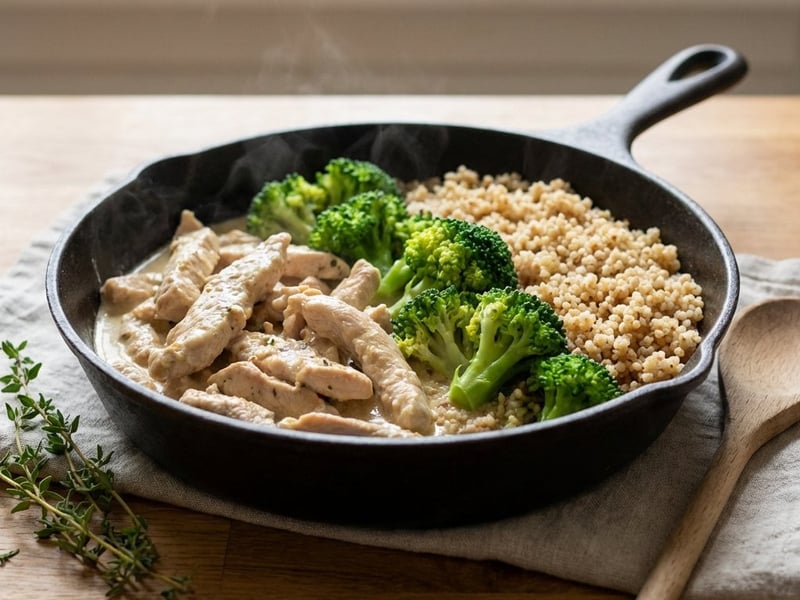 Cremige Putenpfanne mit Couscous und Brokkoli