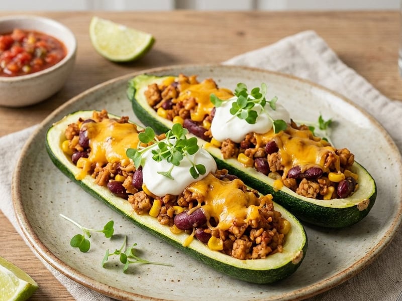 Gebackene Zucchini mit Tempeh mexikanischer Art