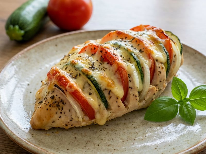 Hähnchen Primavera mit Zucchini und Mozzarella