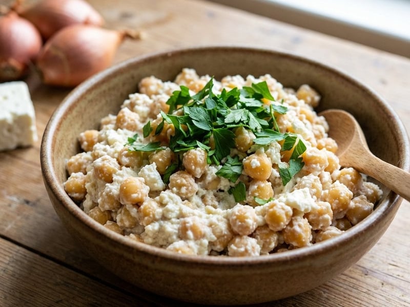 Schneller Kichererbsensalat mit Ricotta und Feta