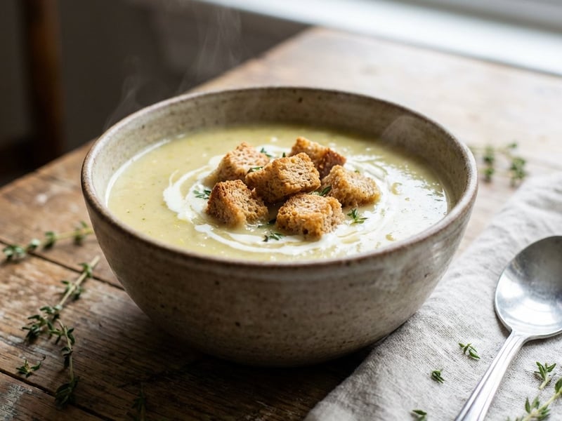 Creamy Leek Soup with Whole Grain Croutons