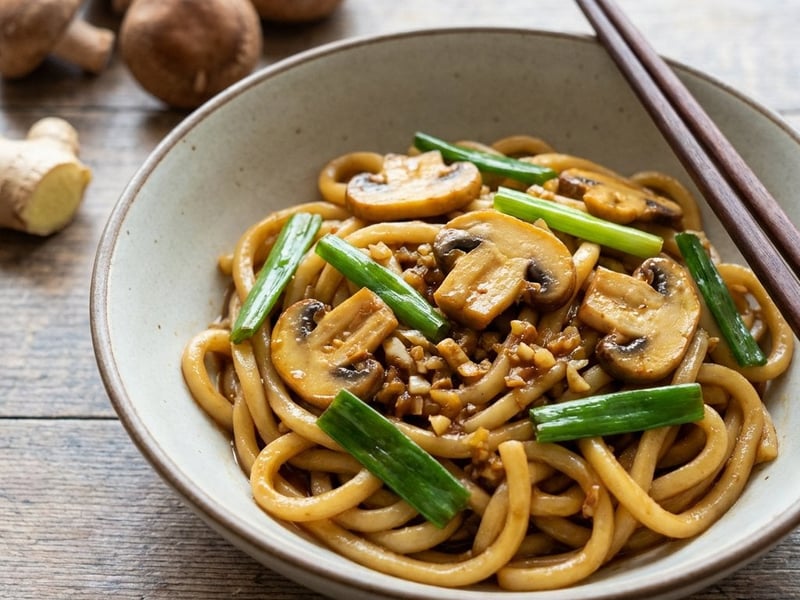 Vegetarisches Yaki Udon mit Pilzen