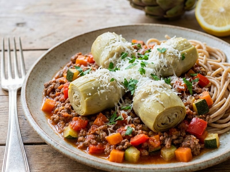 Artischocken mit Fleisch-Gemüse-Sauce | Herzhaft & Gesund