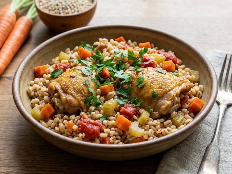 Hähnchen-Pilaw mit Graupen und Wurzelgemüse