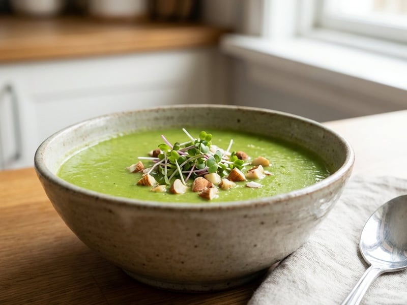 Frische Frühlings-Erbsensuppe mit Ingwer