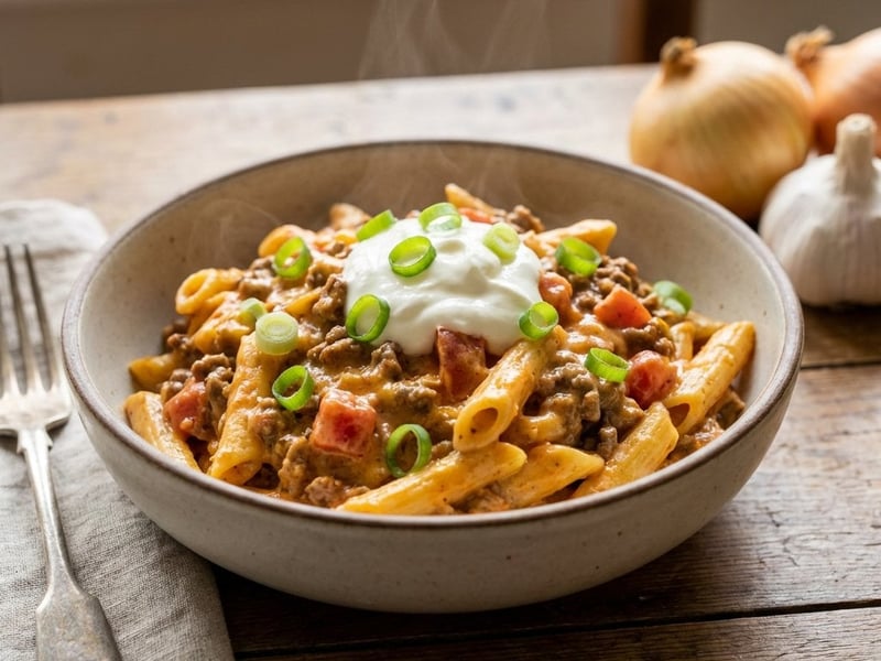 Cremige Taco-Pasta mit Rinderhackfleisch
