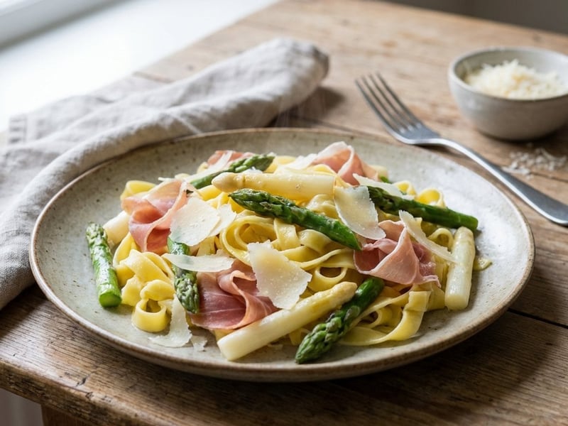 Tagliatelle mit Spargel und Parmaschinken