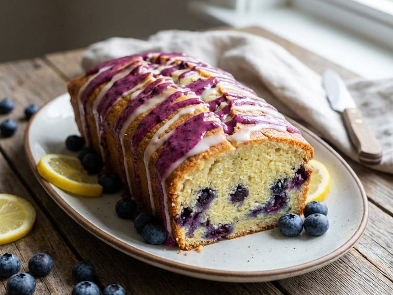 Zitronen-Heidelbeer-Kuchen mit Beeren-Glasur