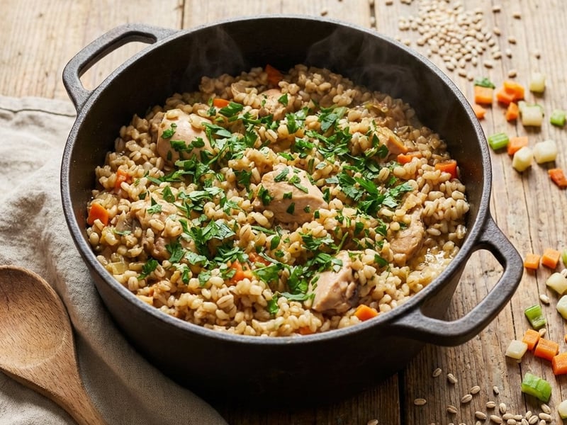 Hähnchen-Graupen-Pilaf mit Wurzelgemüse