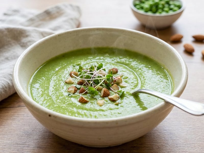 Frische Frühlings-Erbsensuppe mit Ingwer