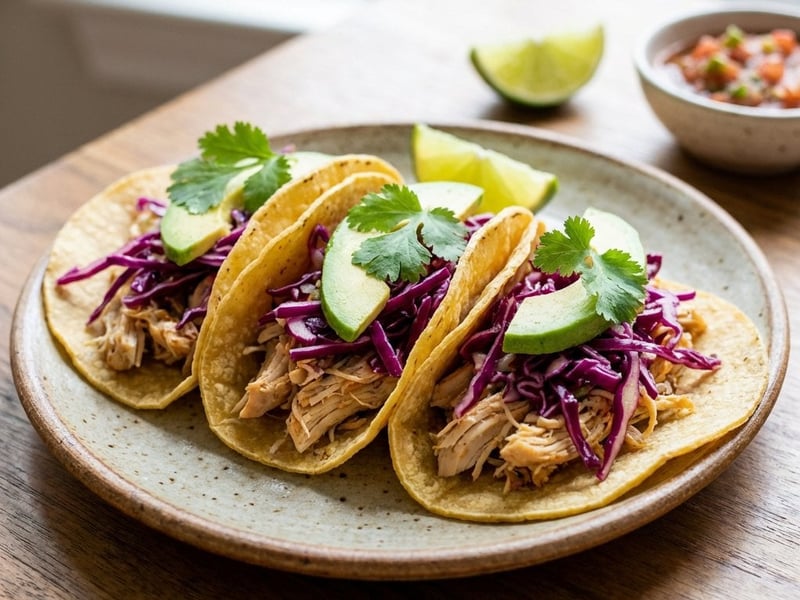 Hähnchen-Tacos mit Rotkohl und Avocado