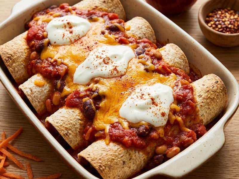 Vegetarische Enchiladas mit Bohnen & Cheddar