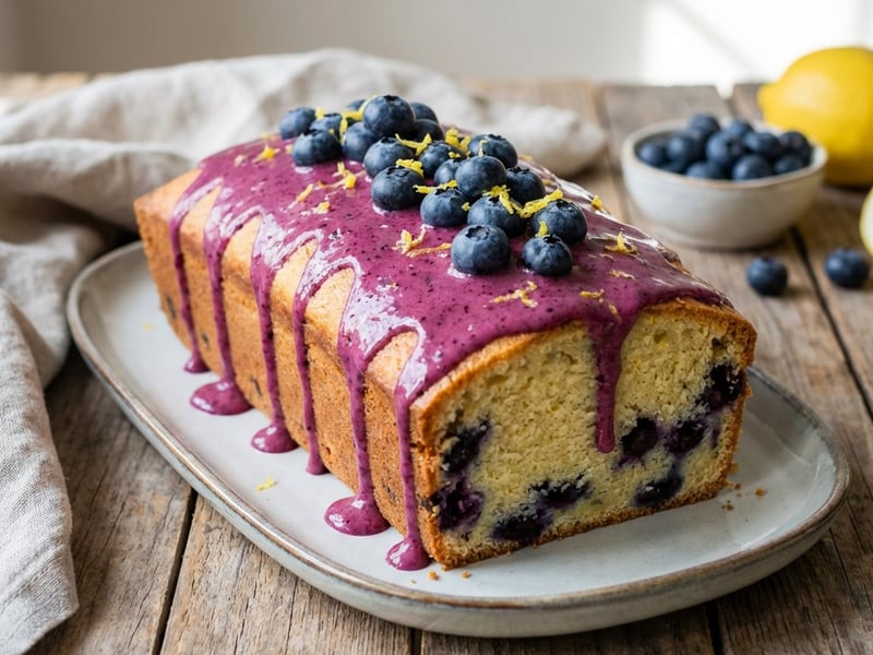 Juicy Lemon Blueberry Cake with Berry Glaze