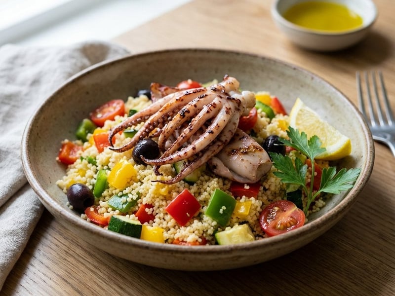 Gegrillte Tintenfischtentakel mit Couscous-Salat