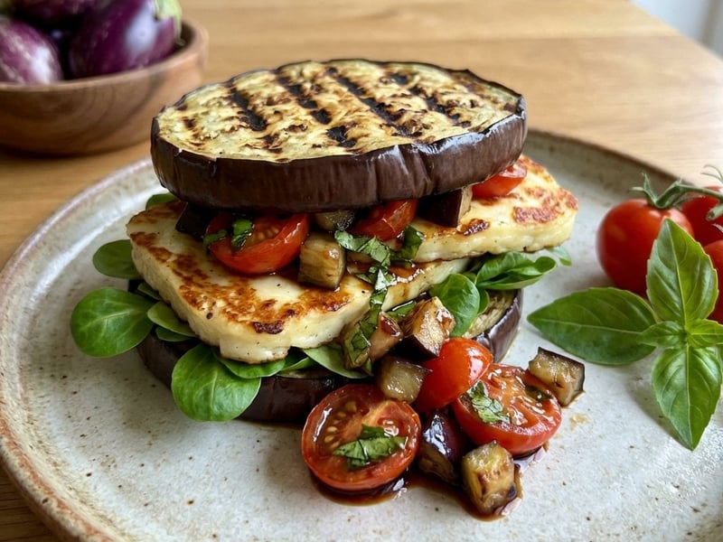 Auberginen-Sandwich mit gegrilltem Halloumi