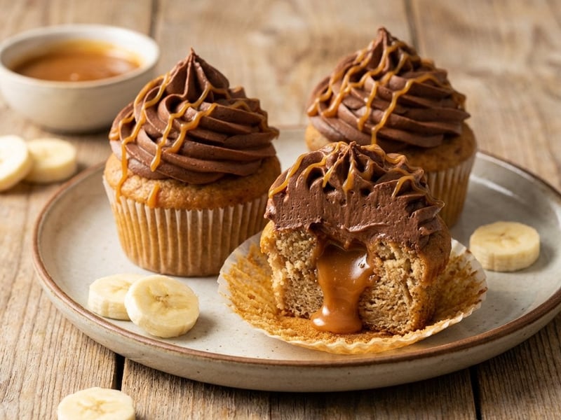 Bananen-Cupcakes mit Karamell und Schokoladencreme