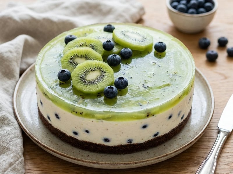 Kiwi-Cheesecake mit Heidelbeeren