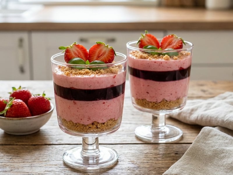 Erdbeer-Mousse-Becher mit Kirschgelee