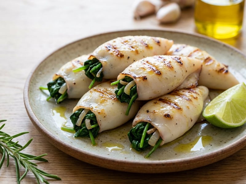 Gegrillte Calamari mit Spinatfüllung