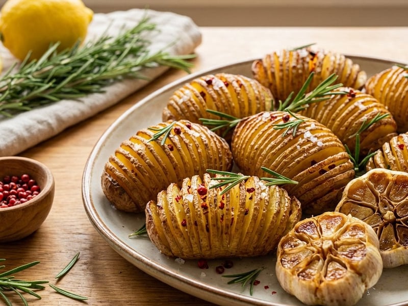 Schwedische Hasselback-Kartoffeln mit Knoblauch und Rosmarin