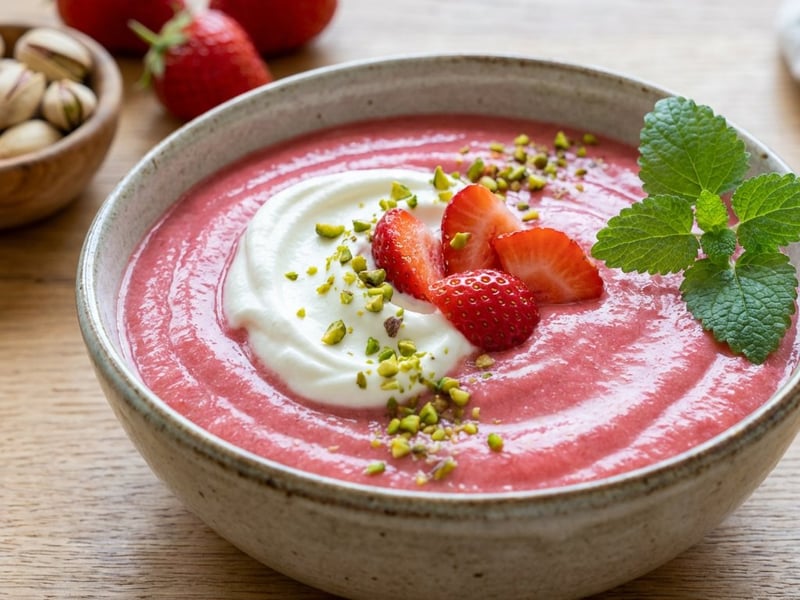 Kalte Erdbeercreme mit Pistazien