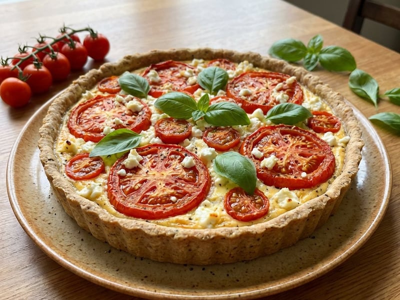 Tomaten-Quiche mit Cheddar und Feta