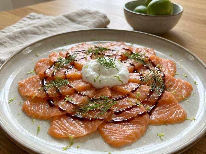 Lachs-Carpaccio mit Kokoscreme und Limette