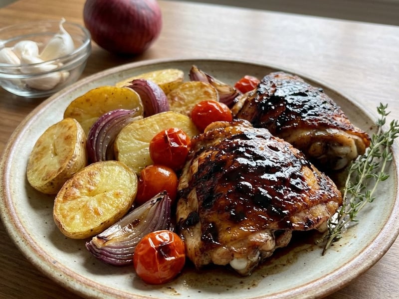 Hähnchen mit Balsamico-Glasur und Röstkartoffeln