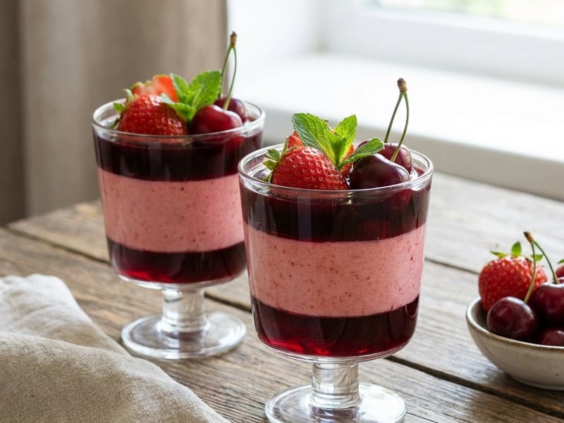 Erdbeer-Mousse-Becher mit Kirschgelee