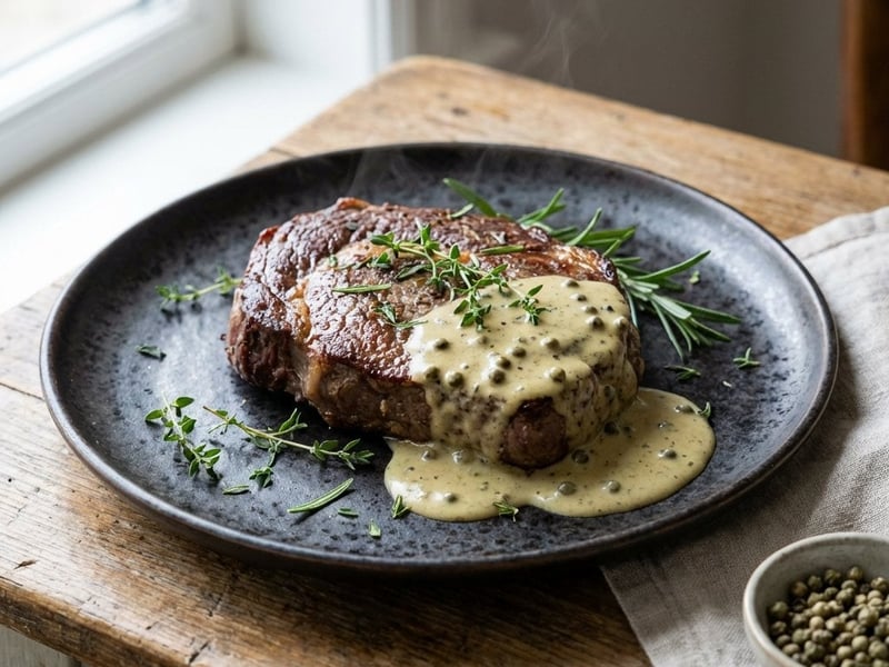 Rindersteak mit grüner Pfeffersauce & Whiskey