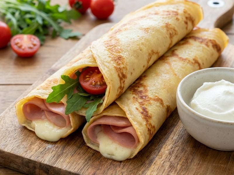 Herzhafte gefüllte Pfannkuchen-Rollen