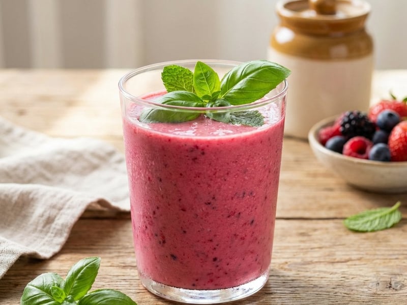 Pink Almond Berry Smoothie with Basil