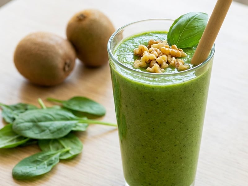 Grüner Smoothie mit Kiwi und Walnüssen