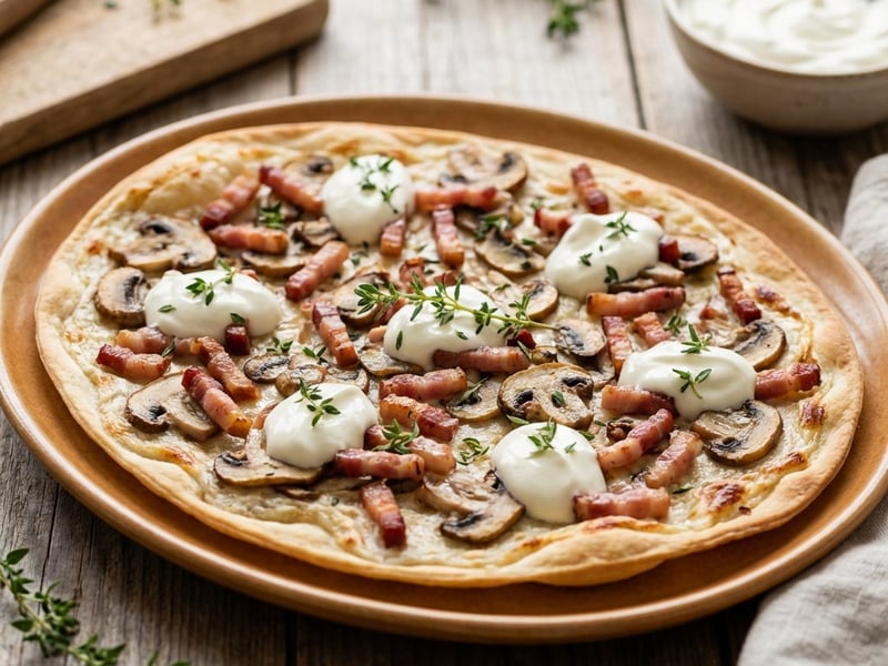 Flammkuchen mit Pilzen und Speck
